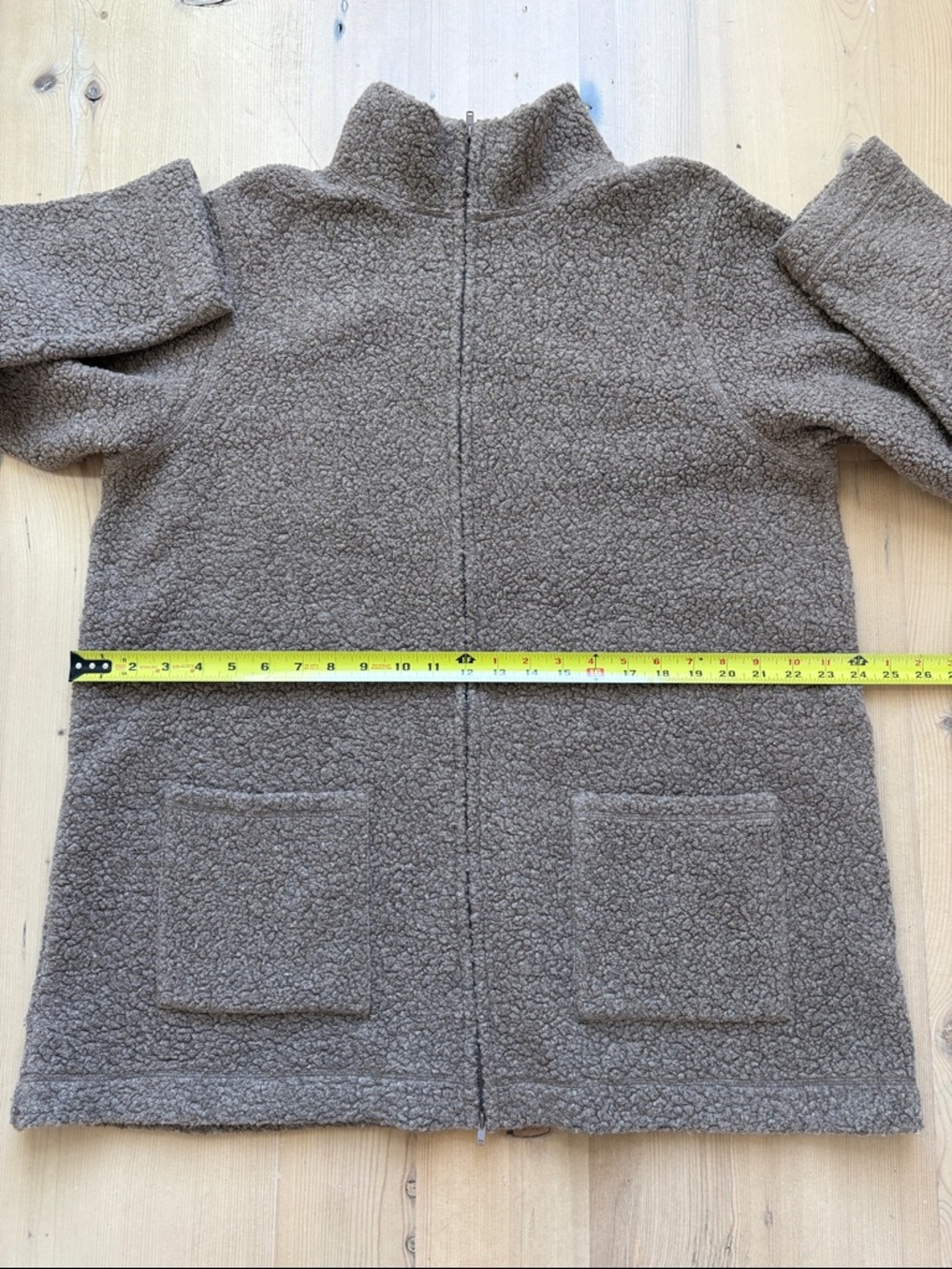 Eileen Fisher Lightweight Wool Blend Tan Zip Front Teddy Jacket - Medium - Picture 7 of 8